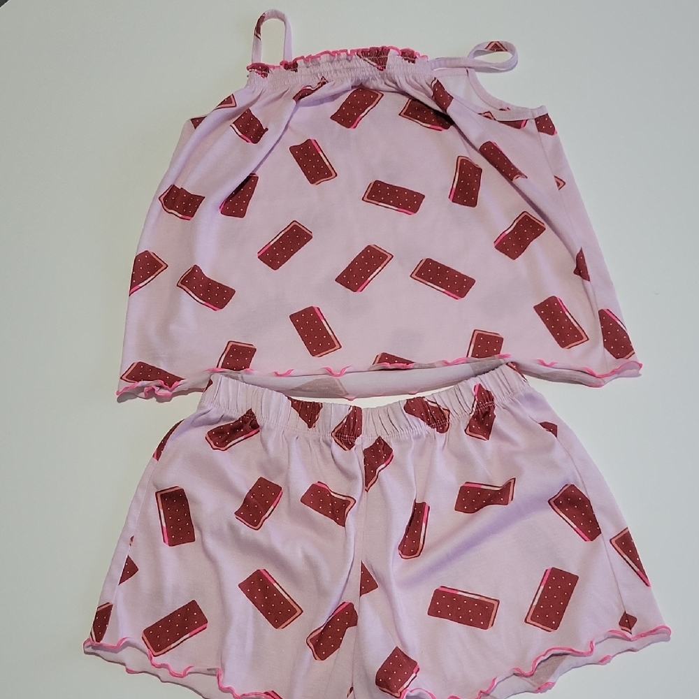 Pink Ice Cream Sandwich 2 Piece Shorts Pajama Set XL 14